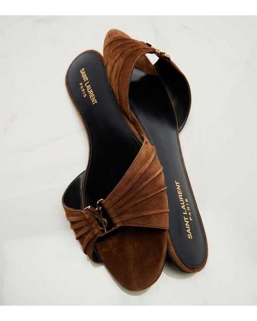 Saint Laurent Brown Cassandre Suede Slides