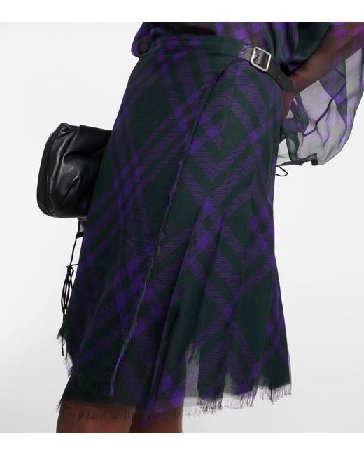 Mini-Jupe En Soie A Carreaux Burberry en coloris Blue