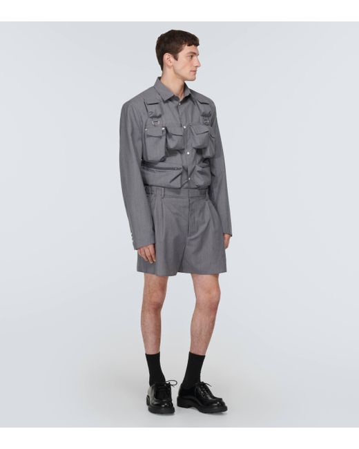 Prada Gray High-rise Wool And Mohair Shorts for men