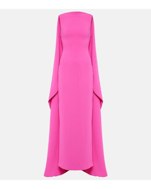 Solace London Pink Kaila Caped Crepe Gown