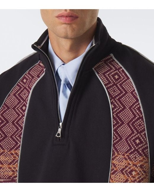 Dries Van Noten Black Cotton And Wool Half-Zip Sweater for men