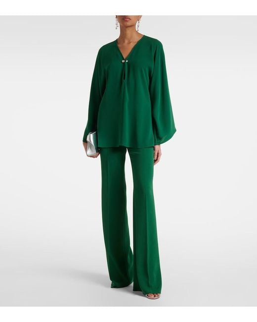 Max Mara Green Umile Crystal-Embellished Cady Blouse