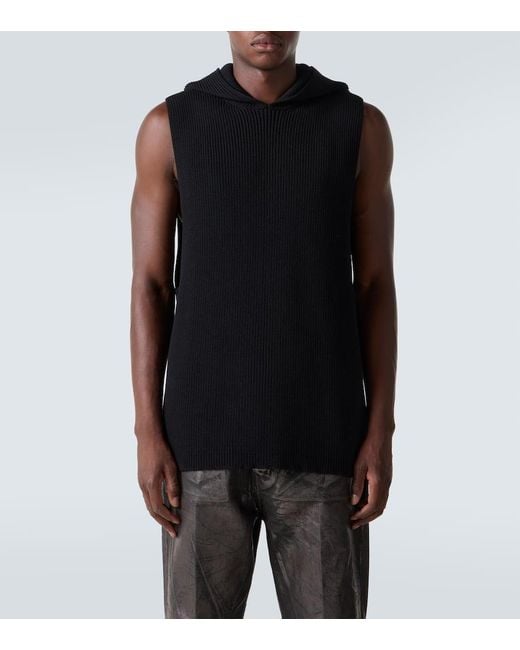 Rick Owens Black Ribbed-Knit Virgin Wool Sweater Vest for men