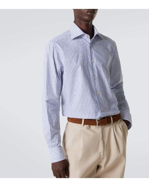 Kiton Blue Striped Cotton Shirt for men