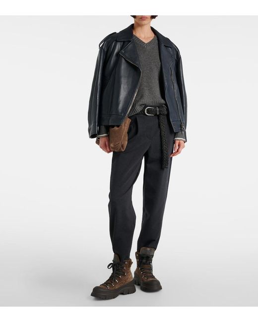 Brunello Cucinelli Blue Pleated Cotton-Blend Jersey Sweatpants