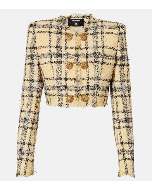 Tweed Jackets Balmain de color Yellow