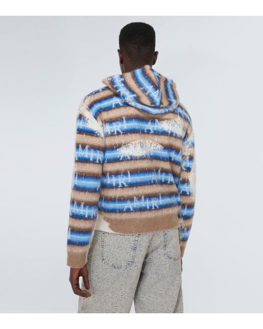Amiri Blue Staggered Striped Mohair And Wool-blend Hoodie for men
