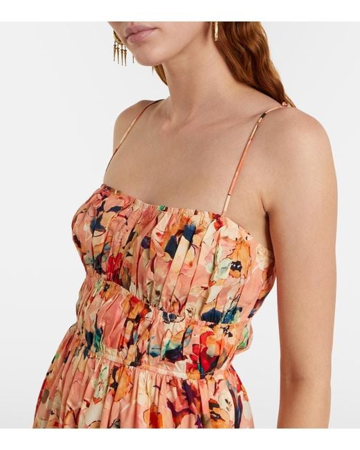 Ulla Johnson Orange Vidri Floral Cotton Poplin Midi Dress