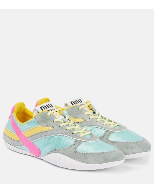 Miu Miu Green Gymnasium Suede And Technical Sneakers