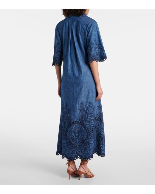 Zimmermann Blue Besticktes Maxikleid Coco Aus Denim