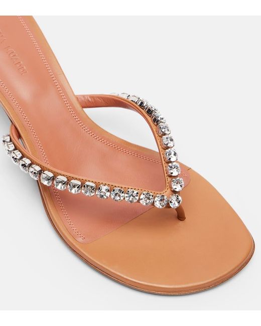 AMINA MUADDI Pink Gigi 45 Embellished Leather Thong Sandals