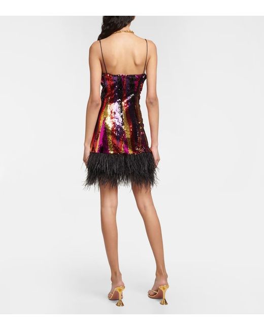 Rebecca Vallance Red Feather-trimmed Sequined Minidress