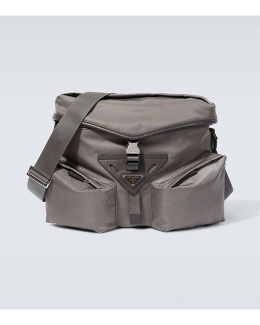 Prada Gray Re-nylon Leather-trimmed Crossbody Bag for men
