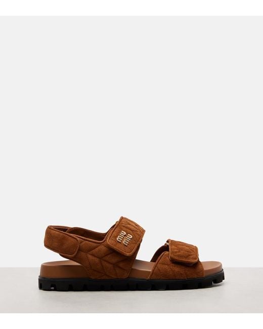 Miu Miu Brown Quilted Suede Sandals