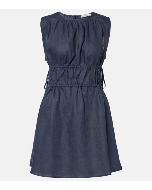 Asceno Blue Como Gathered Linen Minidress