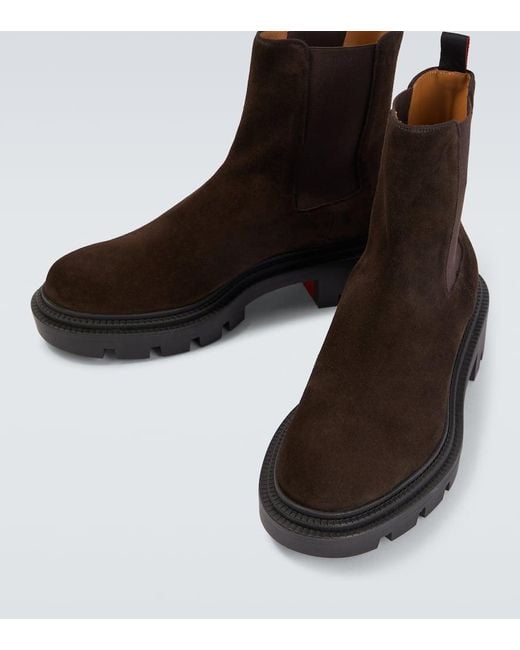 Christian Louboutin Chelsea Boots Devon College Aus Veloursleder in Brown für Herren