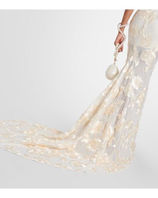ROTATE BIRGER CHRISTENSEN White Bridal Alberty Floral-applique Mesh Gown