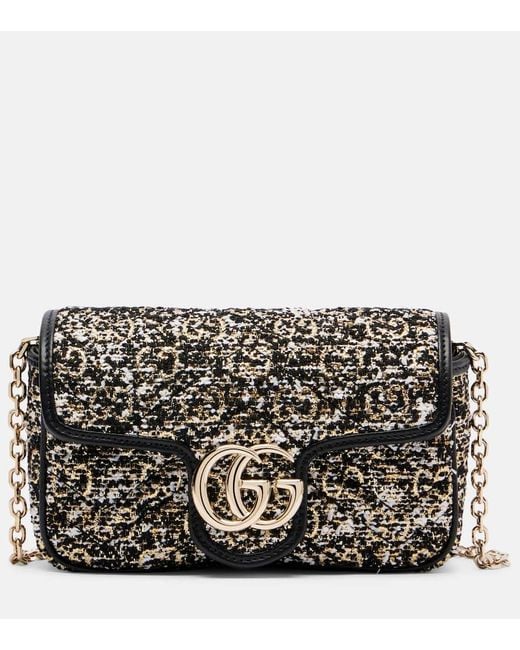 Gucci Black Gg Marmont Mini Tweed Shoulder Bag