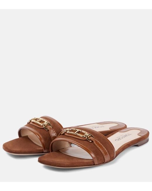 Tom Ford Brown Whitney Stadium T Leather Slides
