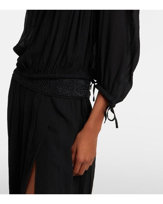Isabel Marant Black Nelida Guipure Lace-Trimmed Silk Blouse