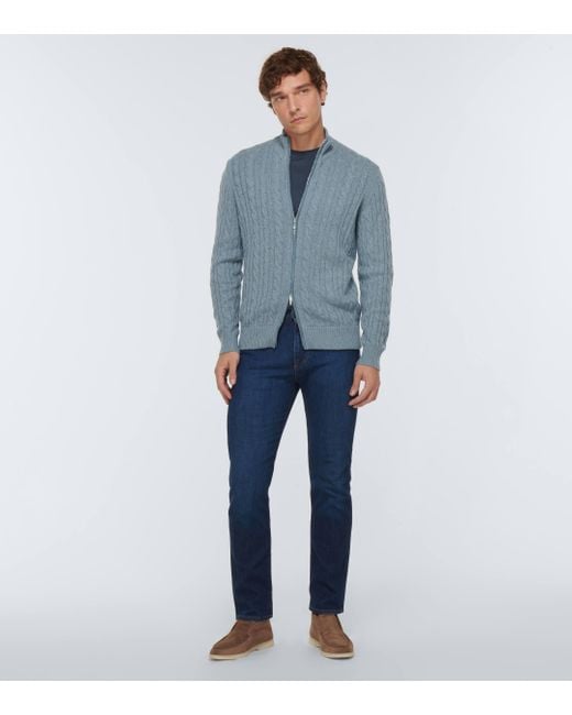 Loro Piana Blue Cable-Knit Cashmere Cardigan for men