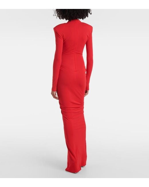 The New Arrivals Ilkyaz Ozel Red Darja Ruched High-Neck Gown