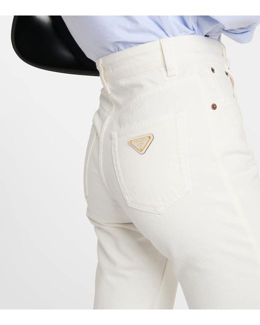Jeans regular a vita alta di Prada in White