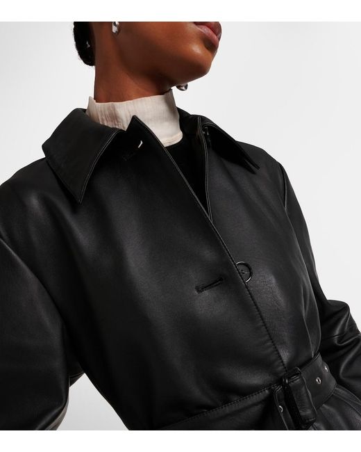 Totême Black Belted Leather Coat