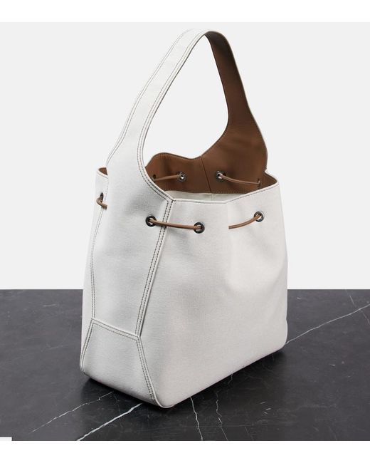 Brunello Cucinelli White Foulard Large Canvas Bucket Bag
