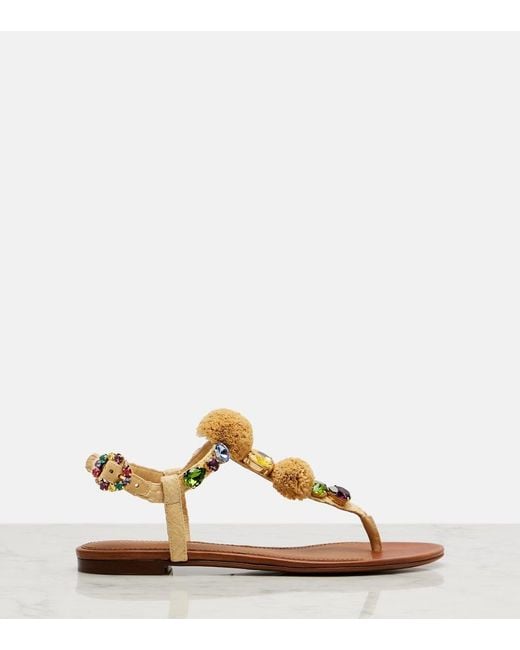 Dolce & Gabbana Brown Crochet-Embellished Sandals