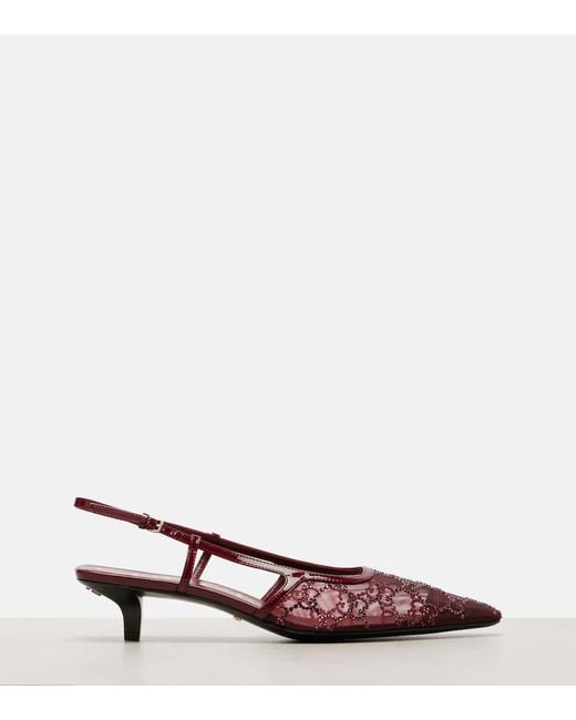 Escarpins À Brides Arrière En Résille À Cristaux Et À Finitions En Cuir Verni Demi Gucci en coloris Red