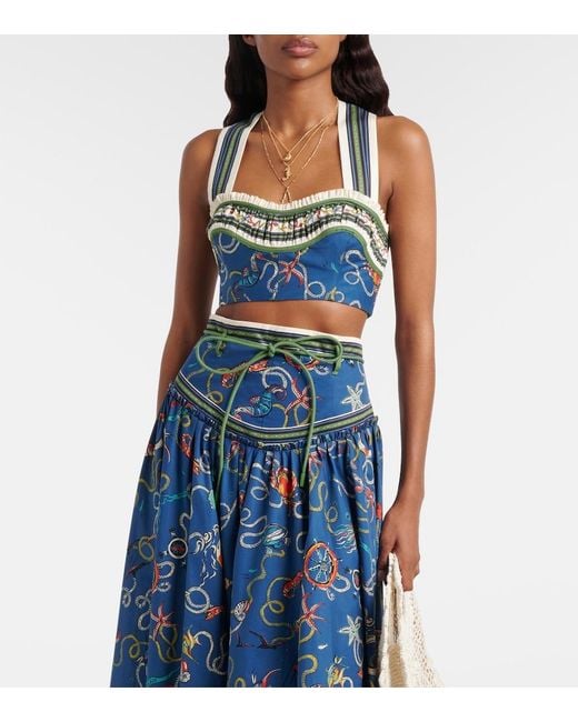 ALÉMAIS Blue Cove Printed Halterneck Cotton Crop Top
