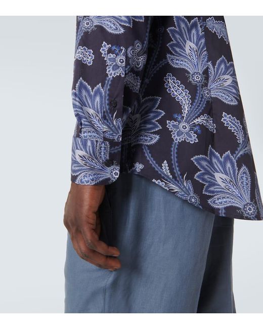 Camicia in popeline di cotone con stampa di Etro in Blue da Uomo