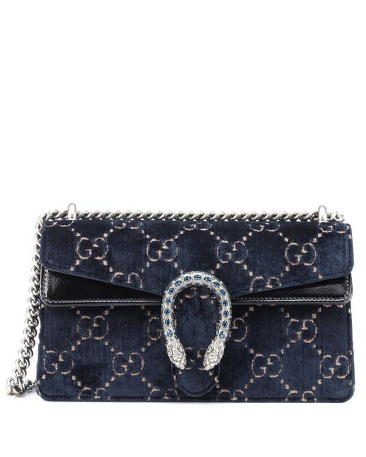 Gucci Blue Dionysus Gg Small Velvet & Leather Shoulder Bag
