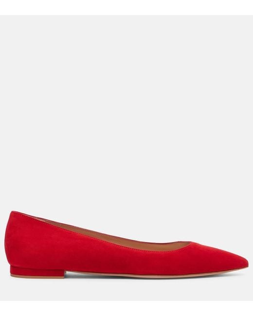 Gianvito Rossi Red Suede Ballet Flats