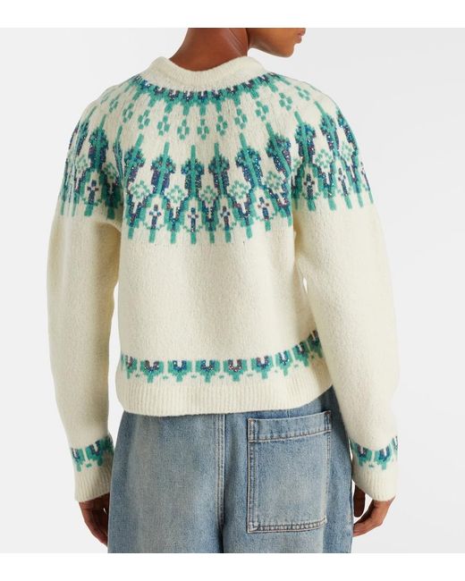 Loewe Green Fair Isle Sequined Wool-Blend Sweater
