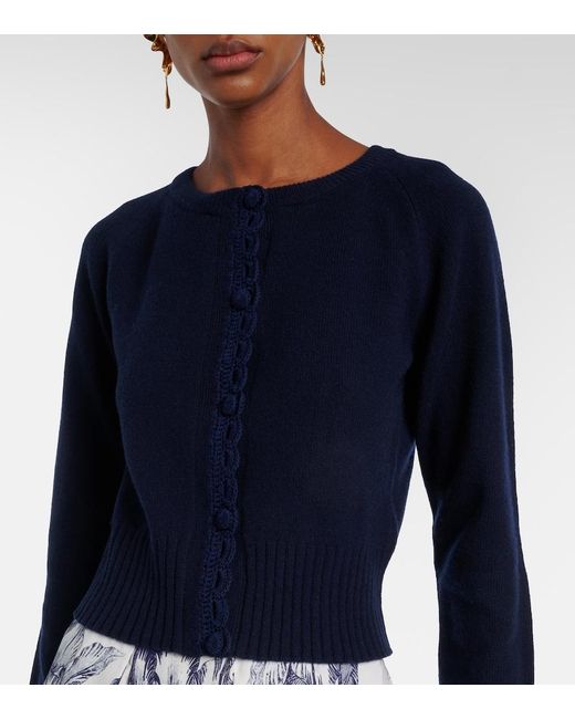 Erdem Blue Crochet-Trimmed Wool-Blend Cardigan