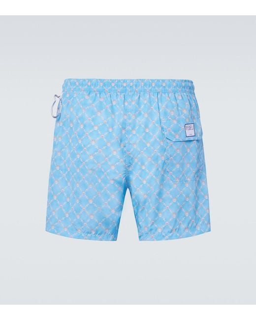 Fedeli Blue Madeira Printed Swim Trunks for men