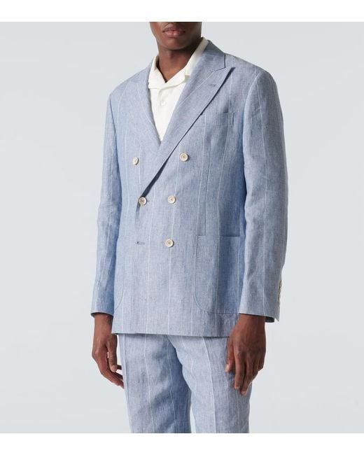Brunello Cucinelli Striped Double-Breasted Linen Suit in