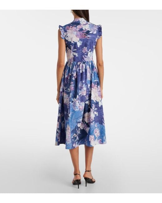 Erdem Blue Flared Floral Midi Dress