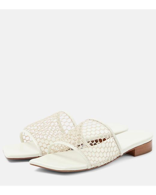 Souliers Martinez White Chica Leather-trimmed Mesh Slides