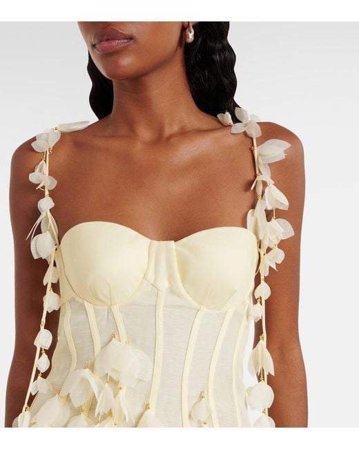 Zimmermann Metallic Dawning Linen And Silk Midi Dress