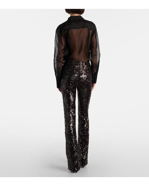 Veronica Beard Black Collier Sequined Flared Pants