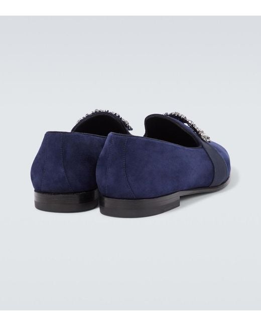 Manolo Blahnik Blue Carlton Embellished Suede Loafers for men