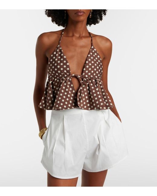Montce Brown Emma Ruffled Polka-Dot Top