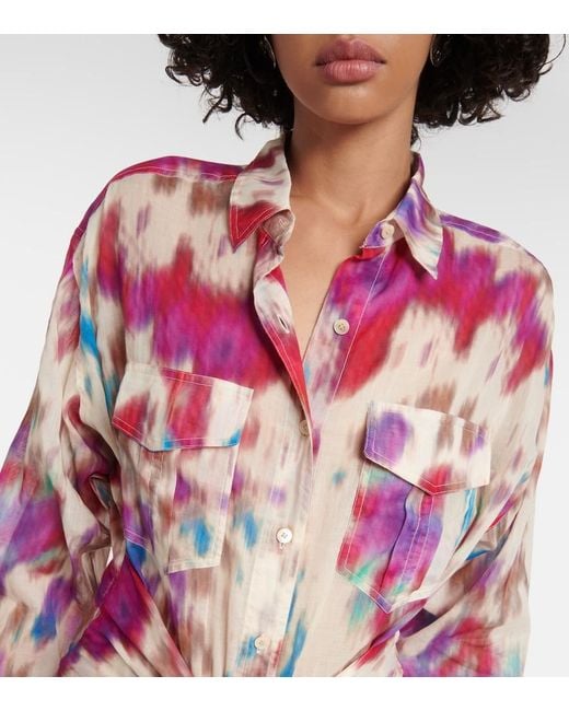 Isabel Marant Red Nesly Printed Cotton Shirt Dress