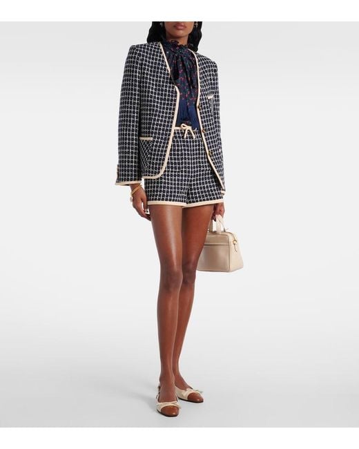 Valentino Black Vlogo Checked Wool-Blend Boucle Shorts