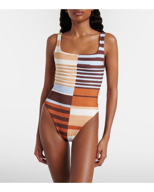 Cala De La Cruz White Vienna Striped Swimsuit