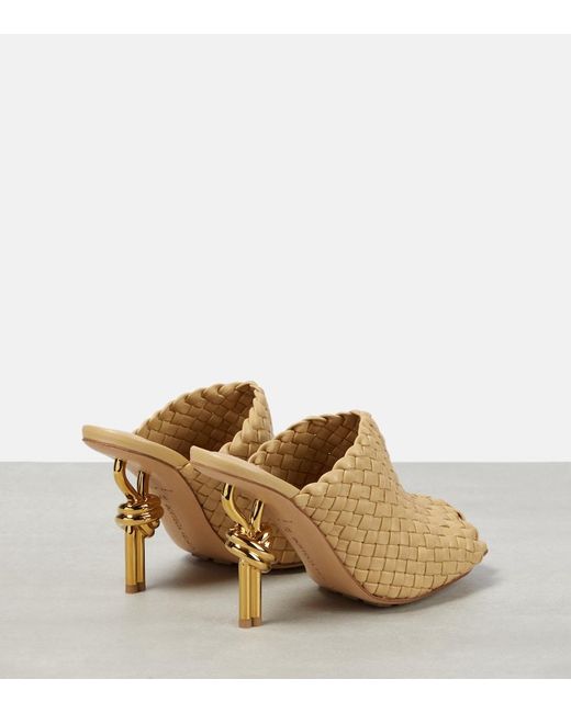 Bottega Veneta Natural Knot Embellished Intrecciato Leather Mules