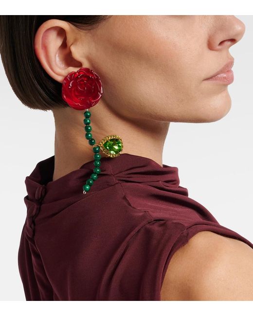 Magda Butrym Red Embellished Sterling Drop Earrings